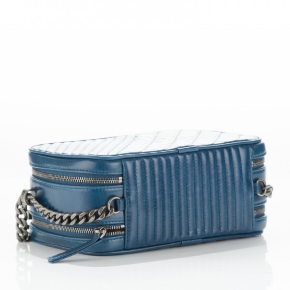 CHANEL  Glazed Calfskin Small Coco Boy Camera Case Blue - Picture 3 of 6